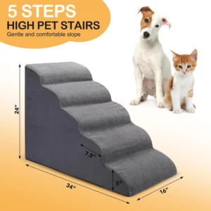 CiWiVOKi Dog Stairs for Bed, 5-Step Dog Steps for Couch and High Bed, Non-Slip Pet Stairs, 24" High Sofa Foam Ramp - Best for Small Pets, Older Cats with Joint Pain view 4