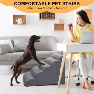 CiWiVOKi Dog Stairs for Bed, 5-Step Dog Steps for Couch and High Bed, Non-Slip Pet Stairs, 24" High Sofa Foam Ramp - Best for Small Pets, Older Cats with Joint Pain view 7