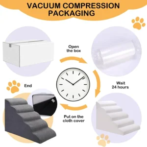 CiWiVOKi Dog Stairs for Bed, 5-Step Dog Steps for Couch and High Bed, Non-Slip Pet Stairs, 24" High Sofa Foam Ramp - Best for Small Pets, Older Cats with Joint Pain