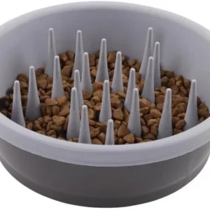 Dexas Slow Feeder Dog Bowl for Healthier Digestion, Teeth and Gums, 6 Cup Capacity, Gray view 1
