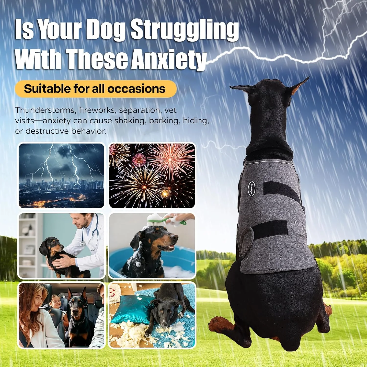 Dog happy after wearing calming vest