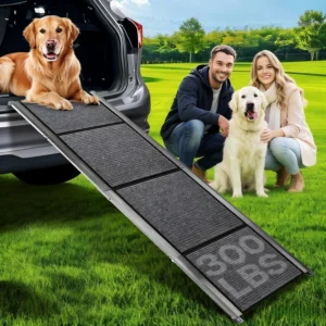 Dog Ramp for Large Pets, 71'' * 20'' Felt Surface Pet Car Ramp & Stairs, Non-Slip Design Protects Joints, Portable 300 Lbs Capacity for SUV, Truck, High Profile Vehicles view 1