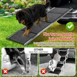 Dog Ramp for Large Pets, 71'' * 20'' Felt Surface Pet Car Ramp & Stairs, Non-Slip Design Protects Joints, Portable 300 Lbs Capacity for SUV, Truck, High Profile Vehicles view 7