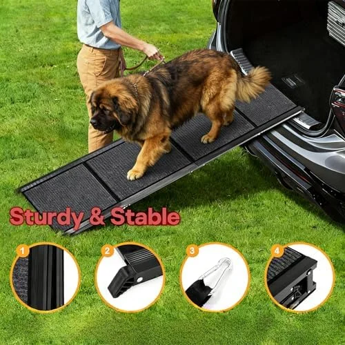 Dog Ramp for Large Pets, 71'' * 20'' Felt Surface Pet Car Ramp & Stairs, Non-Slip Design Protects Joints, Portable 300 Lbs Capacity for SUV, Truck, High Profile Vehicles