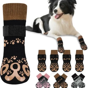 Dog Socks to Prevent Licking Paws - Double Side Dog Booties for Hot Pavement, Dogs Paw Sock, No Twist Dogs Socks for Hardwood Floors Anti Slip, Black and Caramel, L view 1