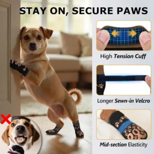 Dog Socks to Prevent Licking Paws - Double Side Dog Booties for Hot Pavement, Dogs Paw Sock, No Twist Dogs Socks for Hardwood Floors Anti Slip, Black and Caramel, L view 2