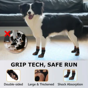 Dog Socks to Prevent Licking Paws - Double Side Dog Booties for Hot Pavement, Dogs Paw Sock, No Twist Dogs Socks for Hardwood Floors Anti Slip, Black and Caramel, L view 4