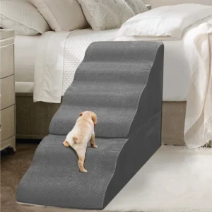 Dog Stairs for High Beds 30-36 inches Tall, 6-Step Dog Steps for Bed 32-36 inches for Small Large Dogs, Doggie Ramp for Bed, 30D Foam Pet Stairs for Old Dogs/Cats, Free-Installation, Grey view 1