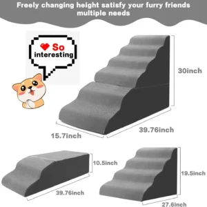 Dog Stairs for High Beds 30-36 inches Tall, 6-Step Dog Steps for Bed 32-36 inches for Small Large Dogs, Doggie Ramp for Bed, 30D Foam Pet Stairs for Old Dogs/Cats, Free-Installation, Grey view 2