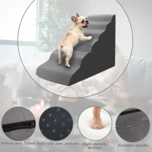 Dog Stairs for High Beds 30-36 inches Tall, 6-Step Dog Steps for Bed 32-36 inches for Small Large Dogs, Doggie Ramp for Bed, 30D Foam Pet Stairs for Old Dogs/Cats, Free-Installation, Grey view 4