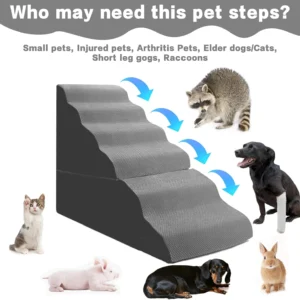 Dog Stairs for High Beds 30-36 inches Tall, 6-Step Dog Steps for Bed 32-36 inches for Small Large Dogs, Doggie Ramp for Bed, 30D Foam Pet Stairs for Old Dogs/Cats, Free-Installation, Grey view 5