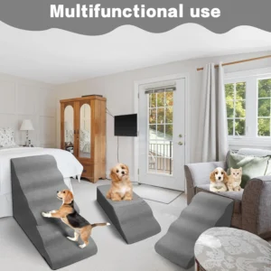 Dog Stairs for High Beds 30-36 inches Tall, 6-Step Dog Steps for Bed 32-36 inches for Small Large Dogs, Doggie Ramp for Bed, 30D Foam Pet Stairs for Old Dogs/Cats, Free-Installation, Grey view 6
