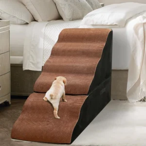 Dog Stairs for High Beds 30-36 inches Tall, 6-Step Dog Steps for Bed 32-36 inches for Small Large Dogs, Doggie Ramp for Bed, 30D Foam Pet Stairs for Old Dogs/Cats, Free-Installation, Grey view 7