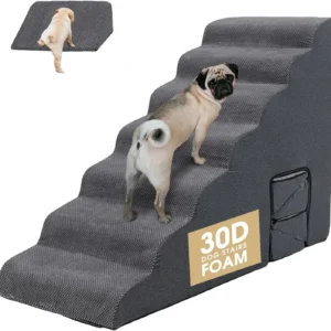 Dog Stairs for High Beds 30-36 inches Tall, 6-Step Dog Steps for Bed 32-36 inches for Small Large Dogs, Doggie Ramp for Bed, 30D Foam Pet Stairs for Old Dogs/Cats, Free-Installation, Grey