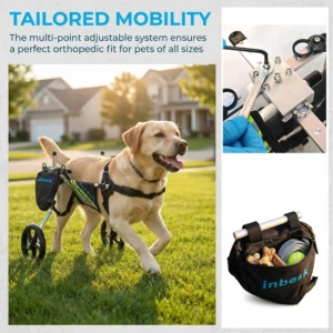 Dog Wheelchair for Back Legs, Lightweight Aluminum Adjustable Wheelchair for Dogs with Reflective Storage Bag Wheels, Professional Dog Walker Outdoor Stroller for Disabled Pets view 3