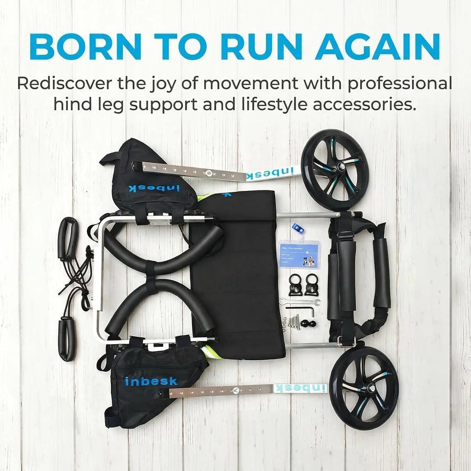 Wide view of the mobility aid supporting a dog's hind legs