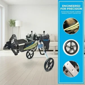 Dog Wheelchair for Back Legs, Lightweight Aluminum Adjustable Wheelchair for Dogs with Reflective Storage Bag Wheels, Professional Dog Walker Outdoor Stroller for Disabled Pets