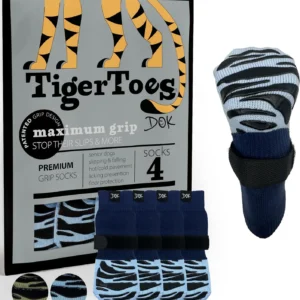 DOK TigerToes Premium Non-Slip Dog Socks for Hardwood Floors - Extra-Thick Grip that Works Even When Twisted - Prevents Licking, Slipping, and Great for Dog Paw Protection (Breezy Blue, Large) view 1