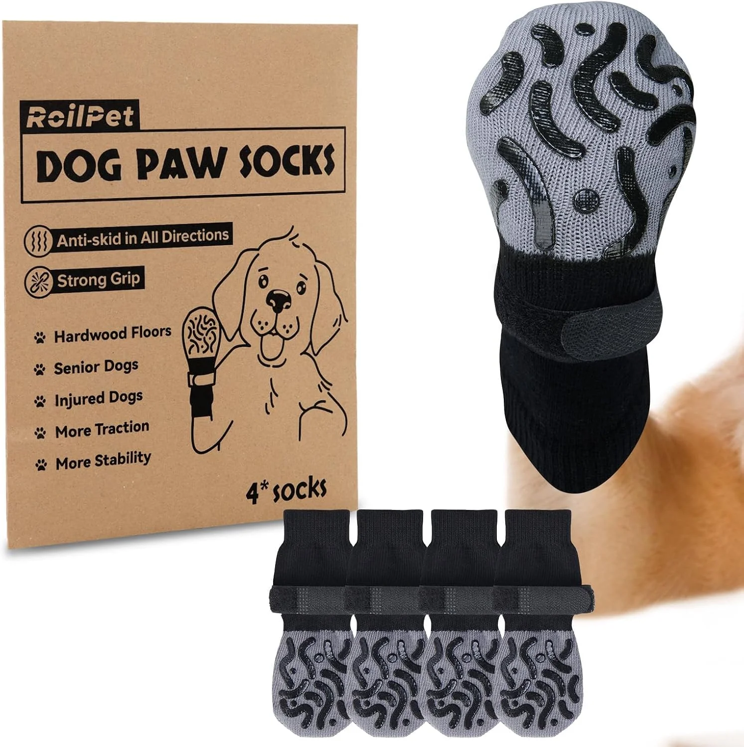 Double Sides Non-Slip Dog Socks to Prevent Licking Paws - Strong Traction for Paw Protector, Senior Dogs, Hardwood Floors, Dog Booties with Grippers - Size Small