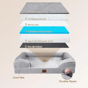 EHEYCIGA Orthopedic Dog Beds Large Sized Dog, Waterproof Memory Foam Pet Bed with Sides, Non-Slip Bottom Large Pet Bed with Washable Removable Cover, Grey view 5