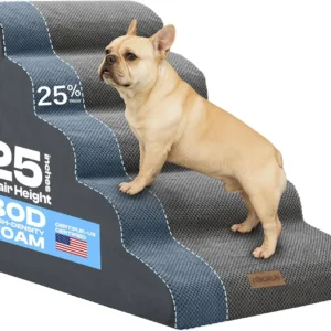 Extra Wide Dog Stairs for Large Dogs Up to 80lbs, 25" Pet Steps for High Bed with Washable Cover, 5-Step Foam Bed & Couch Ladder for Small Medium Dogs & Senior Cat, Gray view 1