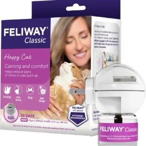 FELIWAY Classic Cat Calming Diffuser Kit – Helps Reduce Stress‑Related Behaviors Like Urine Spraying, Scratching, and Hiding – 30‑Day Cat Pheromone Plug In Diffuser view 1