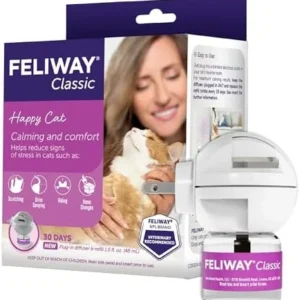 FELIWAY Classic Cat Calming Diffuser Kit – Helps Reduce Stress‑Related Behaviors Like Urine Spraying, Scratching, and Hiding – 30‑Day Cat Pheromone Plug In Diffuser