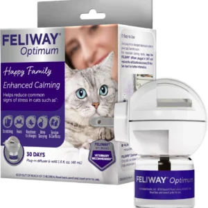 FELIWAY Optimum Cat Calming Diffuser Kit – Advanced Support to Help Reduce Urine Spraying, Scratching, Fighting and Hiding due to Stress – 30‑Day All in One Cat Pheromone Plug In Diffuser view 1