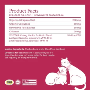 Fera Pets Cat Kidney Support Powder with Probiotics for Cats - 60 Scoops | Antioxidant-Rich Kidney Support for Cats that Enhances Renal Function & Promotes Regular Detoxification view 6