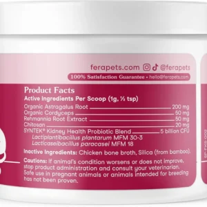 Fera Pets Cat Kidney Support Powder with Probiotics for Cats - 60 Scoops | Antioxidant-Rich Kidney Support for Cats that Enhances Renal Function & Promotes Regular Detoxification