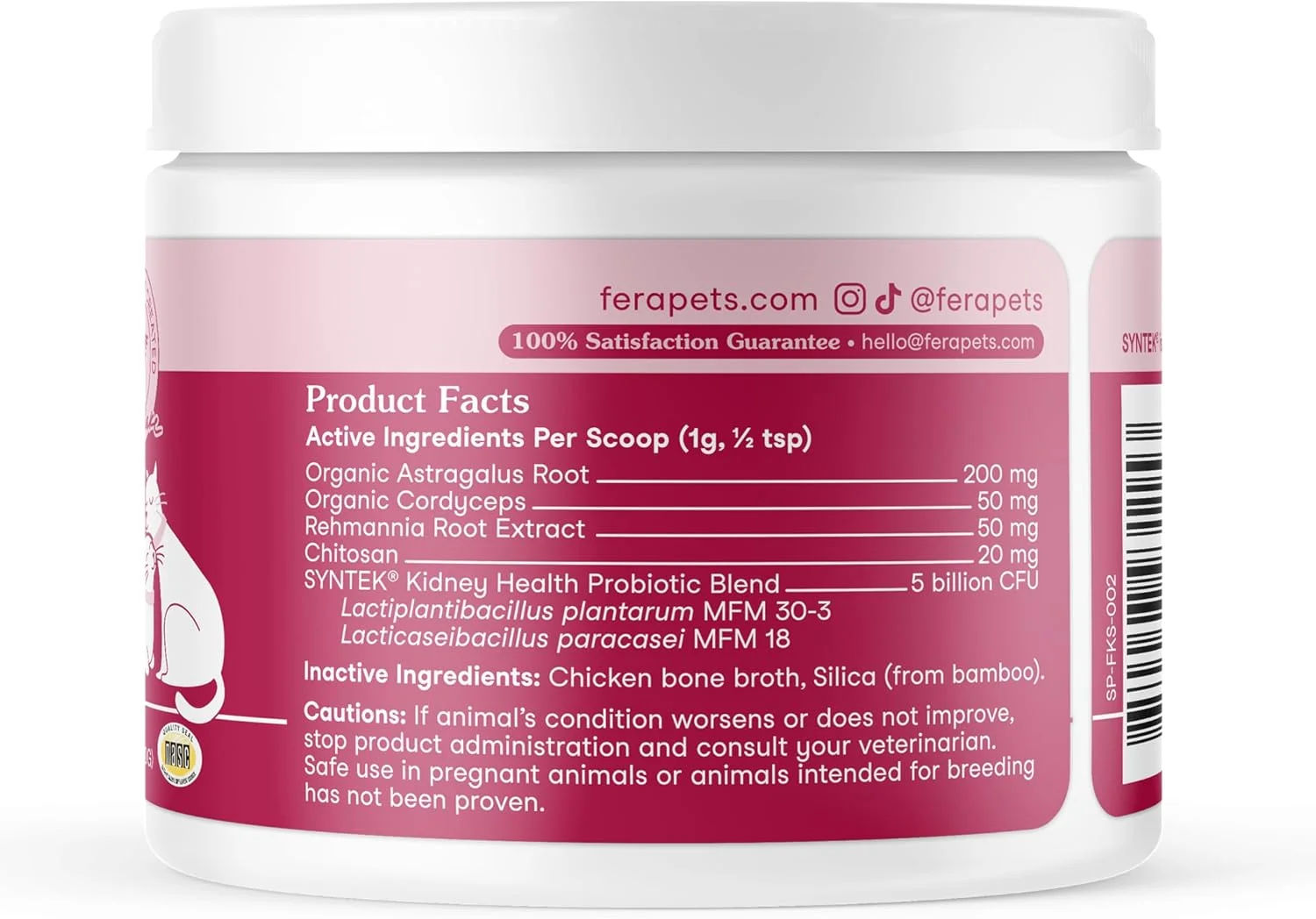 Fera Pets Cat Kidney Support Powder with Probiotics for Cats - 60 Scoops | Antioxidant-Rich Kidney Support for Cats that Enhances Renal Function & Promotes Regular Detoxification