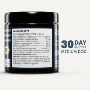 Four Leaf Rover Organ Care - Dog Digestive Support with Digestive Enzymes and Probiotics - Supports a Healthy Liver - Veterinarian Formulated - 30 Day Medium Dog Supply