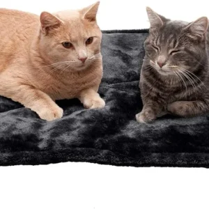 Furhaven ThermaNAP Self-Warming Cat Bed for Indoor Cats & Large/Medium Dogs, Washable & Reflects Body Heat - Quilted Faux Fur Reflective Bed Mat - Black, Large view 1