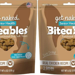 Get Naked Biteables Daily Soft Dog Treats for Senior Health, Made with Real Chicken and New Zealand Green-Lipped Mussel, Functional Soft Chews for Senior Dogs, Grain-Free, 6oz