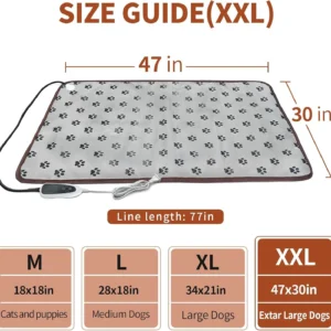 GOLOPET Extra Large Dog Heating Pad 47x30 in withSmart Thermostat Switch and Power Line ProtectionTube,Obtained MET and UL Dual Certification,Waterproof Pet Heating pad-Paw Print view 2