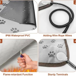 GOLOPET Extra Large Dog Heating Pad 47x30 in withSmart Thermostat Switch and Power Line ProtectionTube,Obtained MET and UL Dual Certification,Waterproof Pet Heating pad-Paw Print view 4