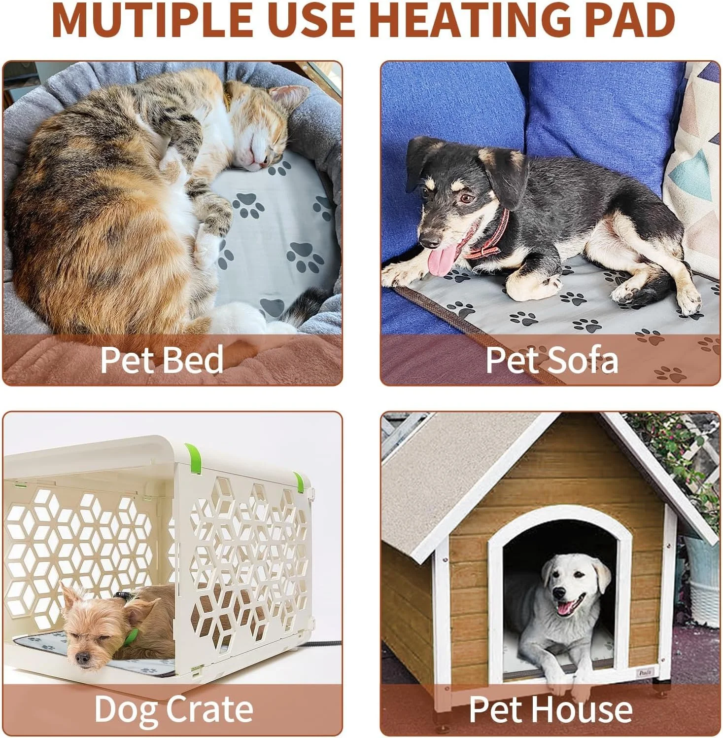GOLOPET Extra Large Dog Heating Pad 47x30 in withSmart Thermostat Switch and Power Line ProtectionTube,Obtained MET and UL Dual Certification,Waterproof Pet Heating pad-Paw Print