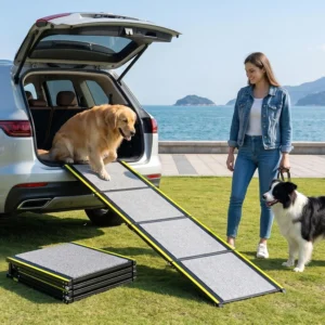 Hassky Dog Ramp for Cars - 70" L × 20" W with Reflective Strip | Foldable Non-Slip Pet Ramp for SUV Trunk Vehicle, Heavy Duty for Large & Senior Dogs, Indoor & Outdoor Universal Use view 1