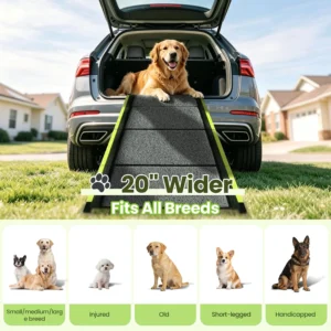 Hassky Dog Ramp for Cars - 70" L × 20" W with Reflective Strip | Foldable Non-Slip Pet Ramp for SUV Trunk Vehicle, Heavy Duty for Large & Senior Dogs, Indoor & Outdoor Universal Use view 2