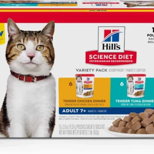 Hill's Science Diet Adult 7+ Wet Cat Food Variety Pack, Chicken & Tuna, 2.8 oz. Pouches, 12-Pack view 1