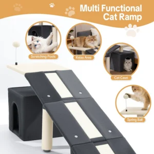 HOMBYS Cat Ramp for Bed, Gentle Slope Bed Access Ramp with Fun Spring Ball Toy & Sisal Scratching Posts, Soft Pet Ramp for Elderly Cats, Joint-Friendly Alternative to Cat Stairs view 6