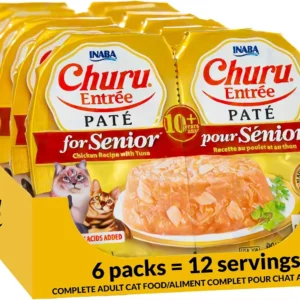 INABA Churu Entrée Pate for Senior Cats, Grain-Free, High Protein & Moisture, Prebiotic Wet Cat Food, 1.23oz. per Serving, 12 Servings, Chicken Recipe with Tuna view 1