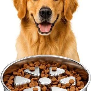 Kactoily 304 Stainless Steel Slow Feeder Dog Bowl, 2.5 Cups Non-Slip Pet Bowl, Raised Design for Slow Eating & Digestive Health - Perfect for Medium Large Dogs view 1