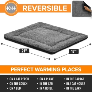 K&H Self-Warming Cat Bed Pad, Self Heating Pad for Outdoor Cat Houses, Warming Mat for Indoor Pet Beds & Furniture, Reversible Blanket, Machine Washable - Small 21 X 17in Gray/ Black view 2