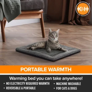 K&H Self-Warming Cat Bed Pad, Self Heating Pad for Outdoor Cat Houses, Warming Mat for Indoor Pet Beds & Furniture, Reversible Blanket, Machine Washable - Small 21 X 17in Gray/ Black view 3
