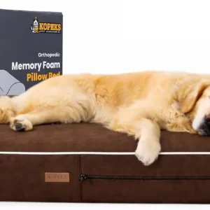 KOPEKS Orthopedic Memory Foam Dog Bed 7" Inch Thick Extra Large Dog Bed With Pillow Brown 50"x34"x10" Includes Waterproof Liner & Durable Removable Cover With Smart Design view 1