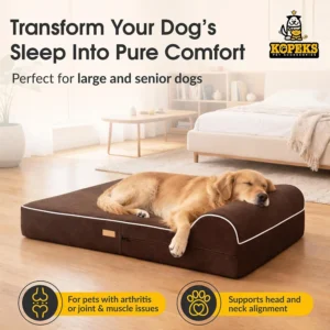KOPEKS Orthopedic Memory Foam Dog Bed 7" Inch Thick Extra Large Dog Bed With Pillow Brown 50"x34"x10" Includes Waterproof Liner & Durable Removable Cover With Smart Design view 2
