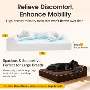 KOPEKS Orthopedic Memory Foam Dog Bed 7" Inch Thick Extra Large Dog Bed With Pillow Brown 50"x34"x10" Includes Waterproof Liner & Durable Removable Cover With Smart Design view 4