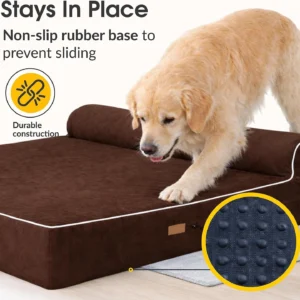 KOPEKS Orthopedic Memory Foam Dog Bed 7" Inch Thick Extra Large Dog Bed With Pillow Brown 50"x34"x10" Includes Waterproof Liner & Durable Removable Cover With Smart Design
