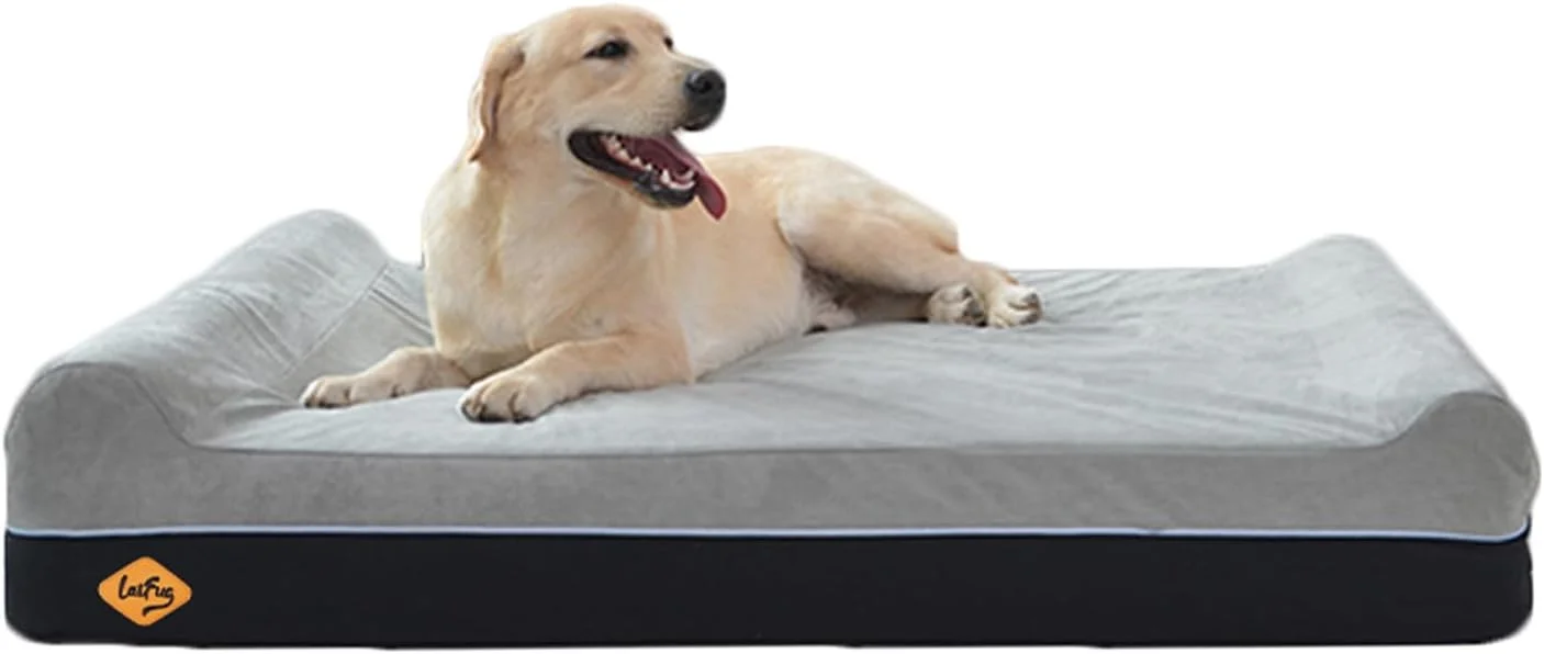 Large dog sleeping comfortably on a plush Laifug orthopedic memory foam bed